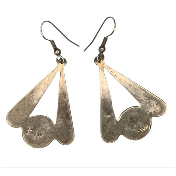 Vintage Alpaca Mexico Silver Abalone Mother of Pearl Pierced Earrings Fan Shaped - Picture 5 of 8